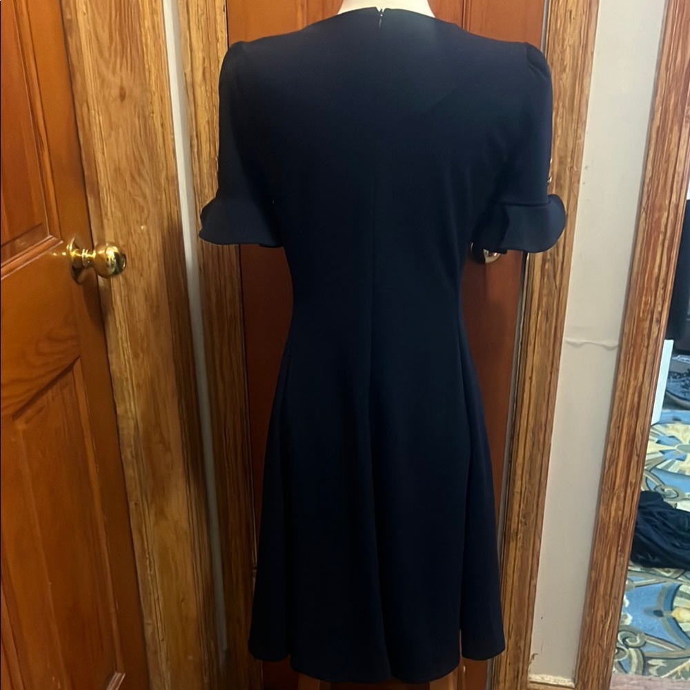 Navy blue A-Line Flutter Sleeve Dress for Work - Picture 3 of 3